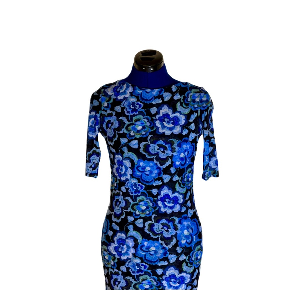 BLUE CALANTHE MESH MIDI DRESS JOHNNY WAS